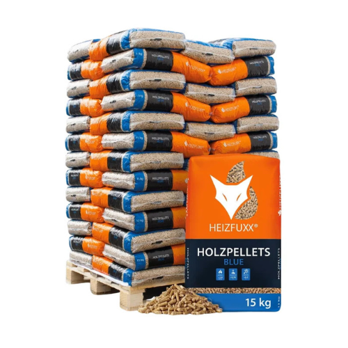 Heizfuxx Blaue Nadelholzpellets ENplus A1 65 Säcke x 15 kg (975 kg Palette)