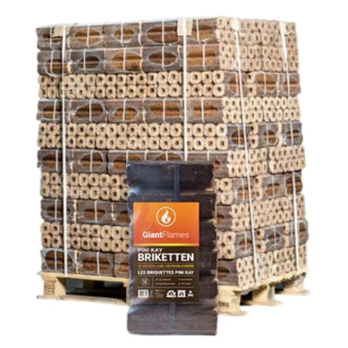 Pini Kay Holzbriketts Eiche & Buche mit Zugloch 96 Säcke x 10 kg (960 kg Palette)